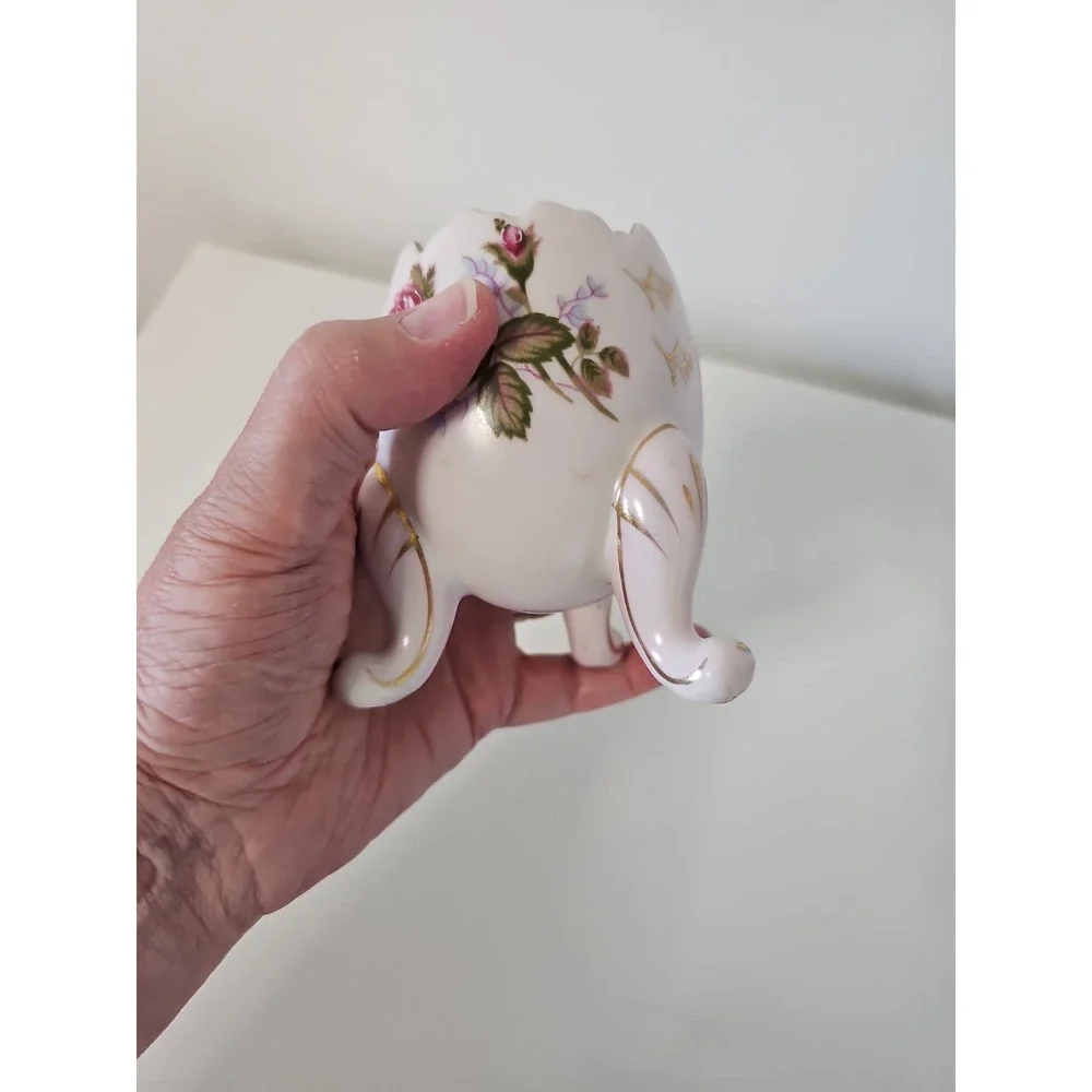 Vtg Napco Pink Floral 3 Footed Cracked Egg Vase Japan C6322